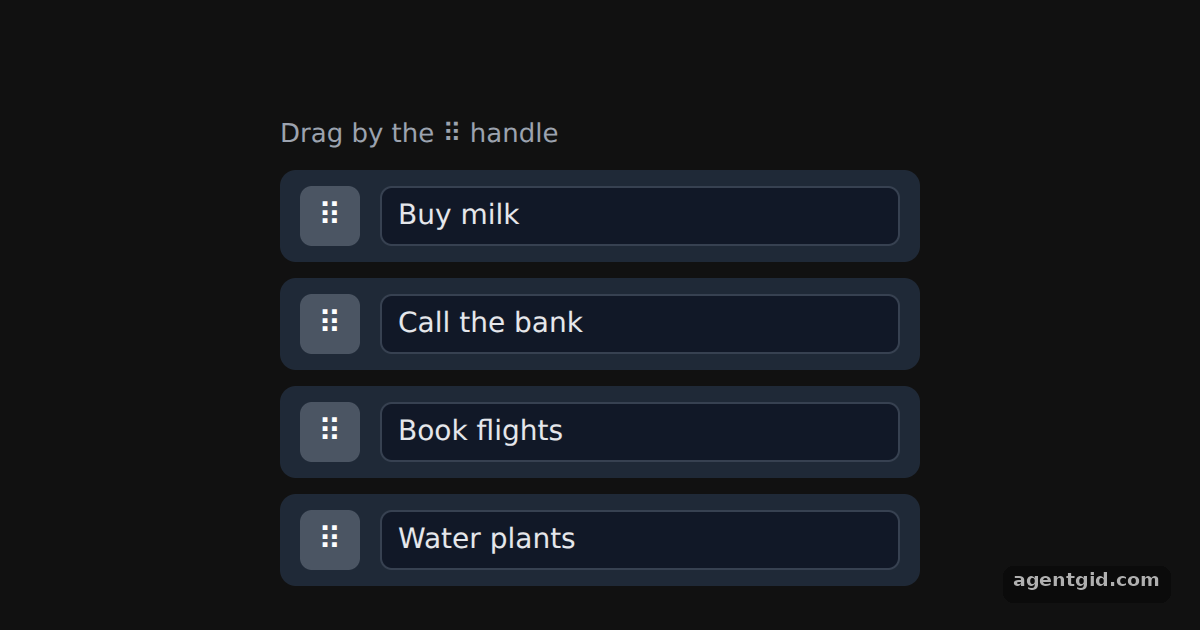 Drag handles in dnd kit: screenshot of the example running