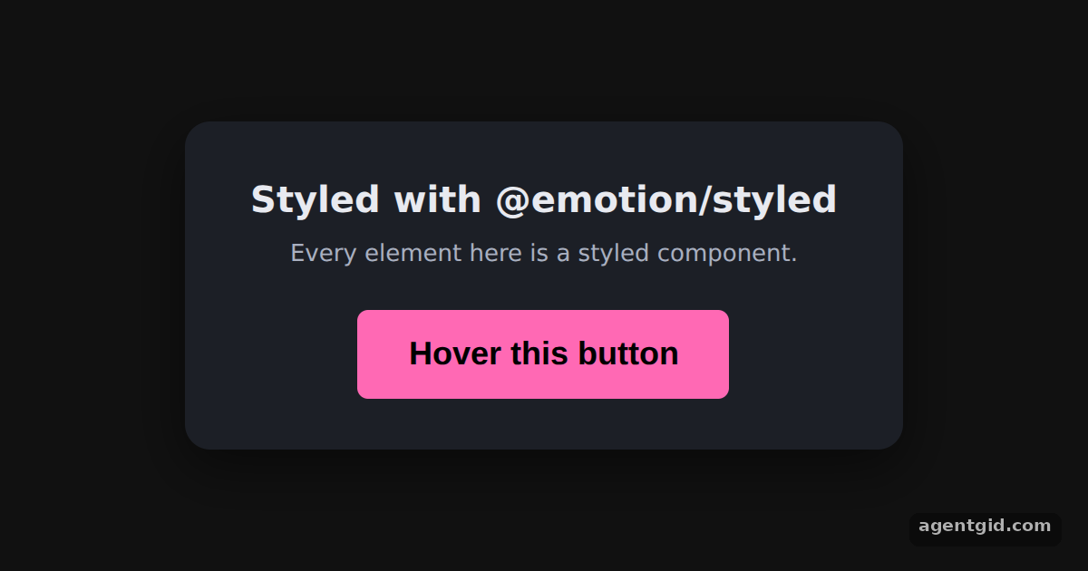 Styled components with Emotion: screenshot of the example running