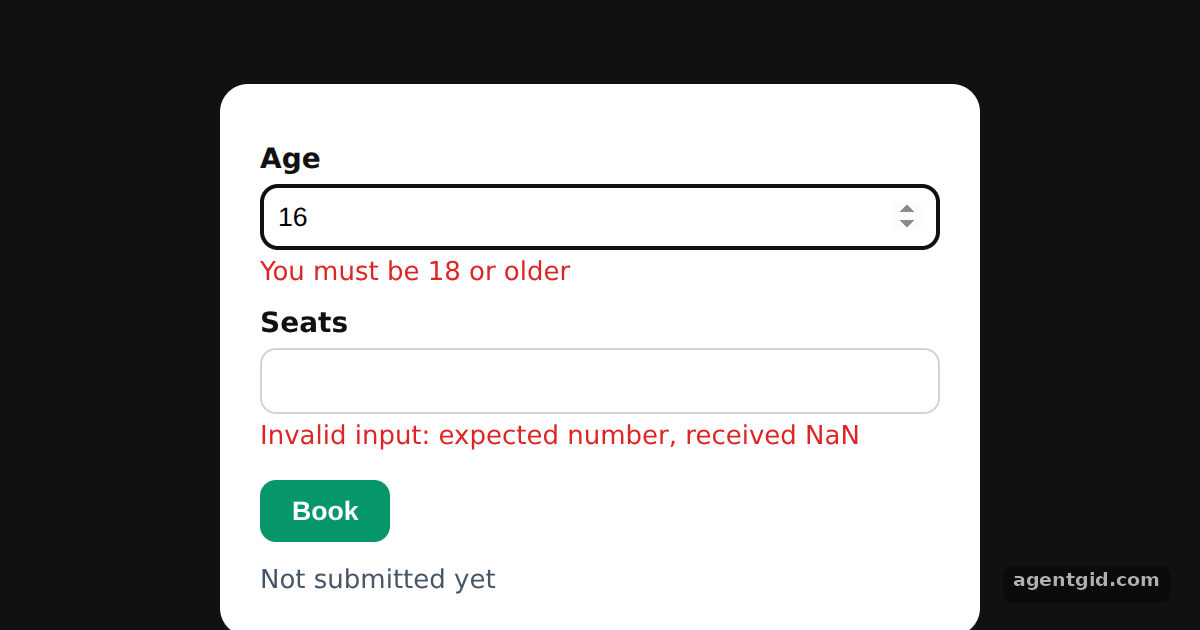 Number fields with zodResolver: screenshot of the example running