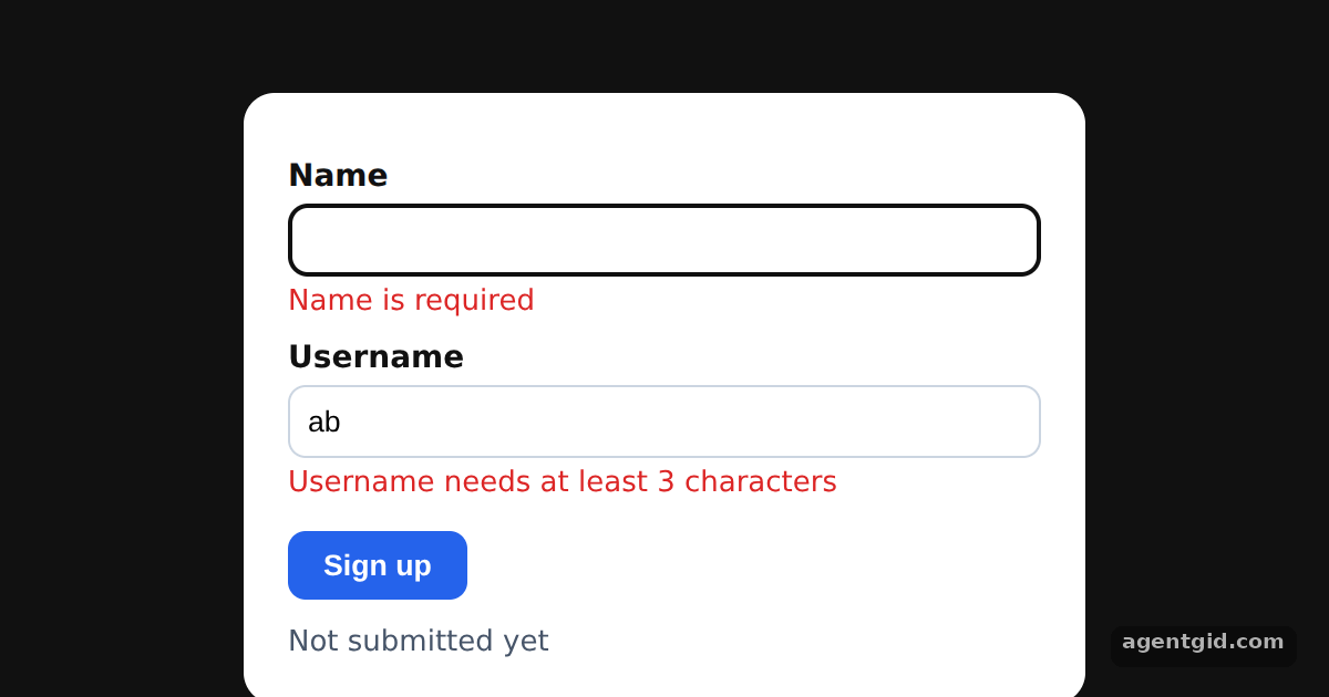 Zod validation with zodResolver: screenshot of the example running