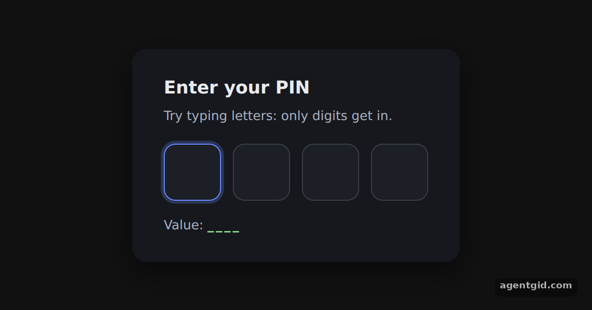 A digits-only PIN in input-otp: screenshot of the example running