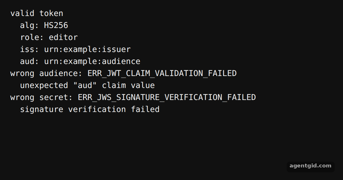Verify a JWT with jose: screenshot of the example running