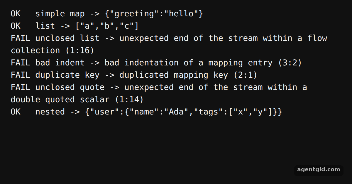 Handle YAML parse errors in js-yaml: screenshot of the example running