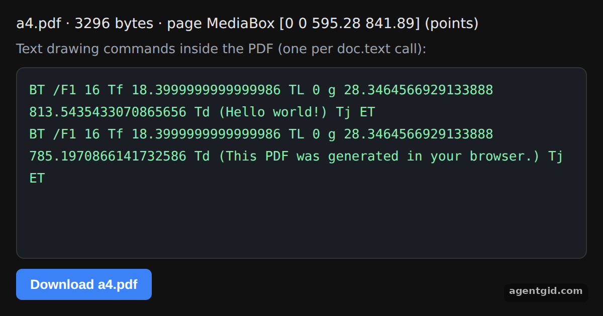 Creating your first PDF with jsPDF: screenshot of the example running