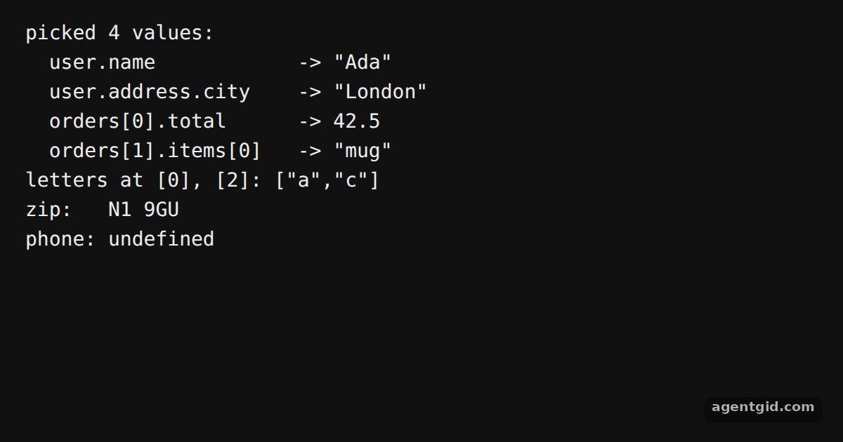Read nested values with _.at: screenshot of the example running