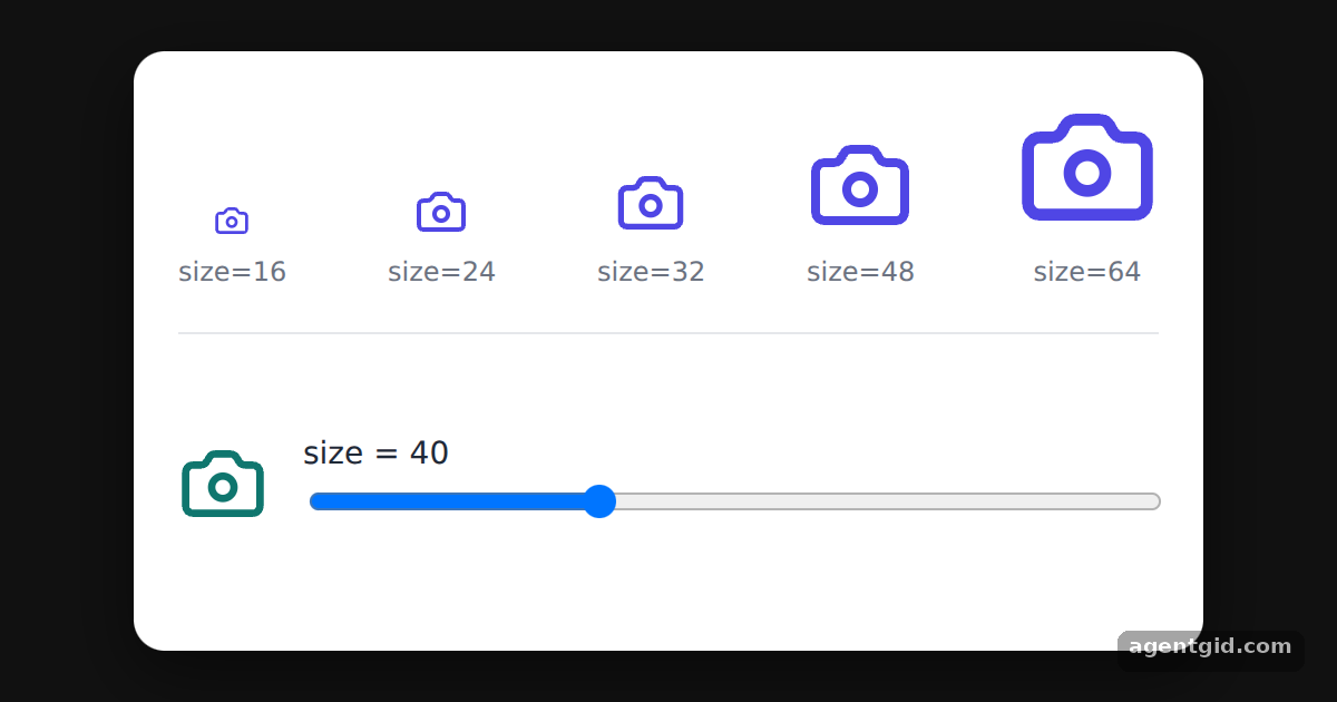 Setting icon size in Lucide React: screenshot of the example running