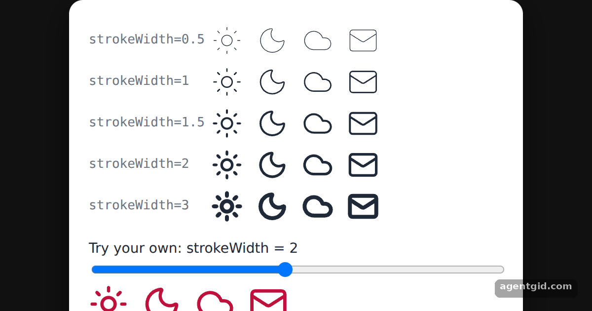 Stroke width in Lucide React icons: screenshot of the example running