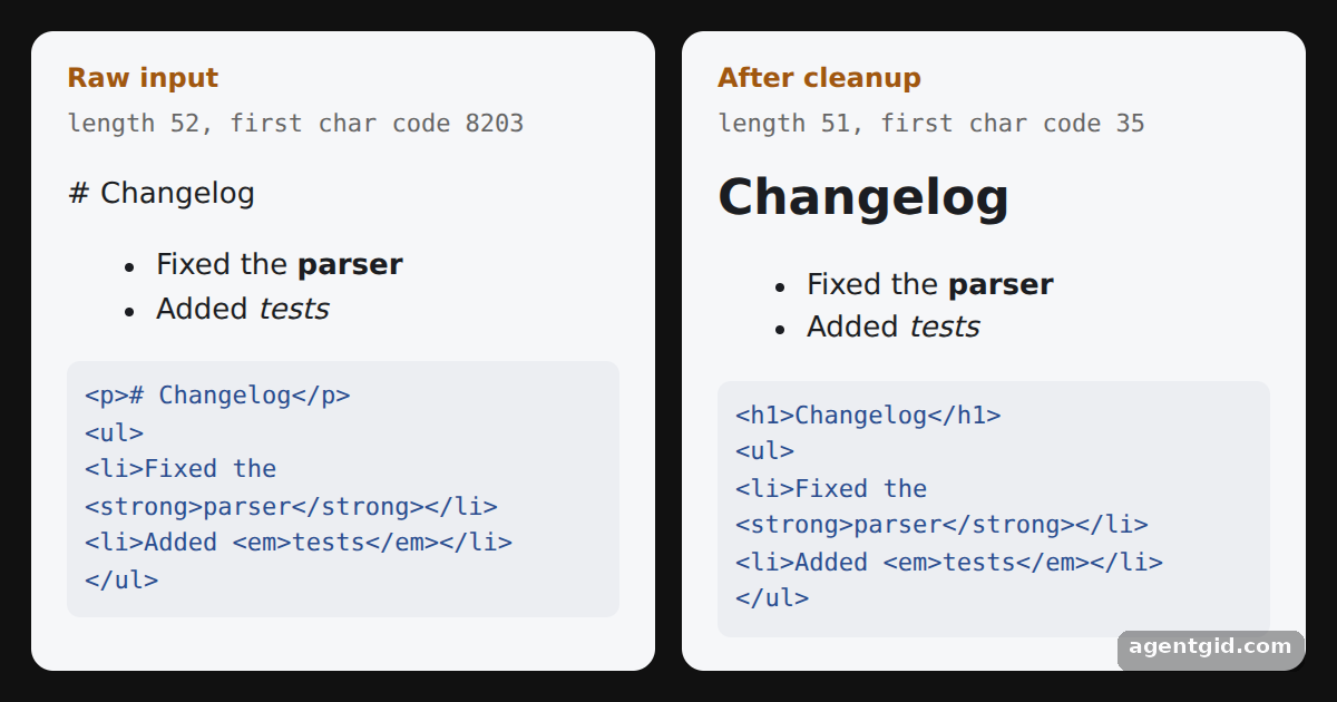 Removing zero-width characters before Marked: screenshot of the example running