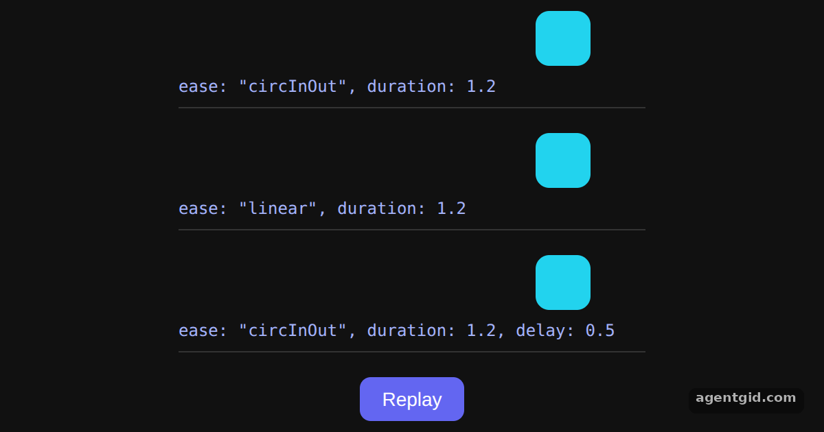 Easing, duration and delay in Motion: screenshot of the example running