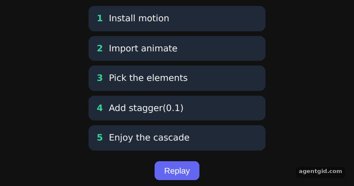 Stagger animations in Motion: screenshot of the example running