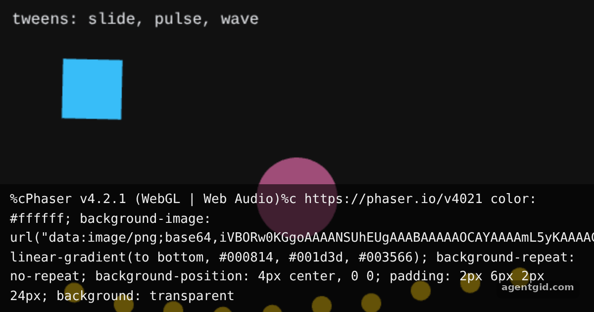 Tweens in Phaser: screenshot of the example running