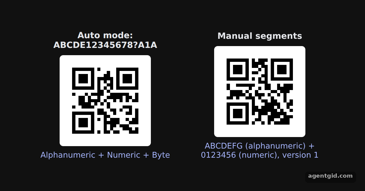 Encoding modes and segments in qrcode: screenshot of the example running