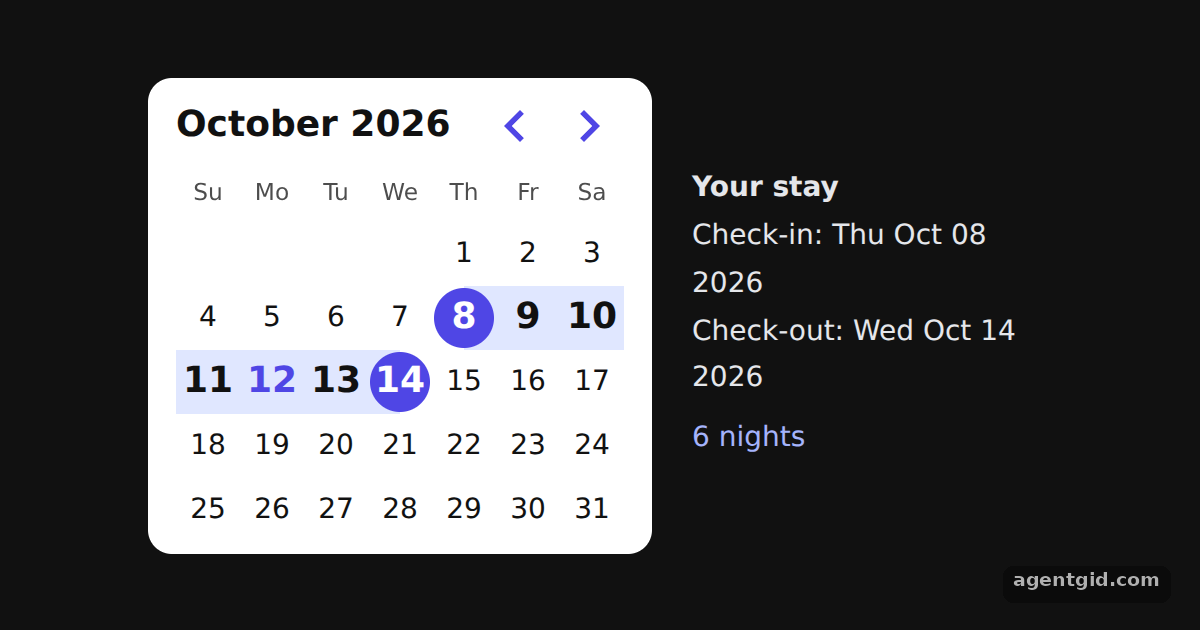 Date range picker in React Day Picker: screenshot of the example running