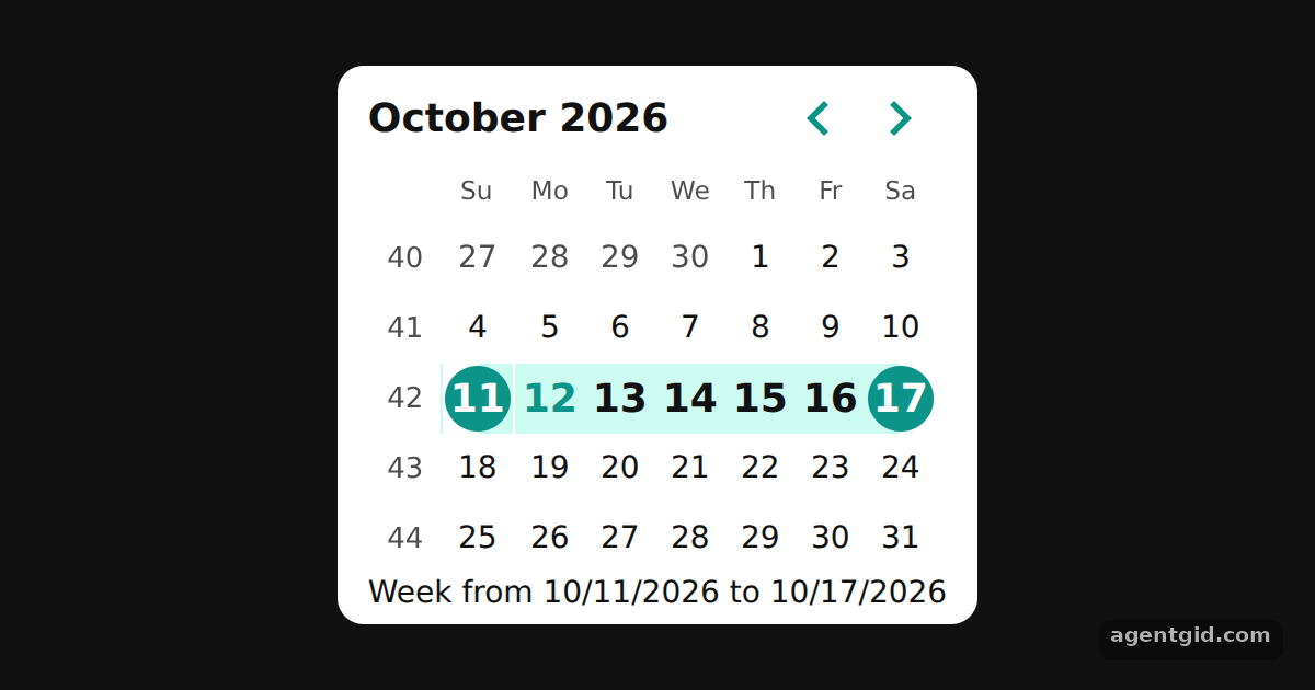Selecting a whole week in React Day Picker: screenshot of the example running