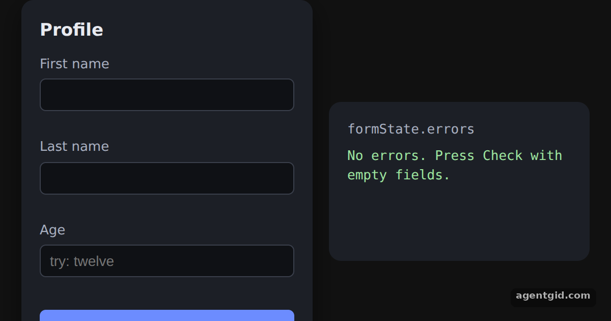 Showing formState errors in React Hook Form: screenshot of the example running