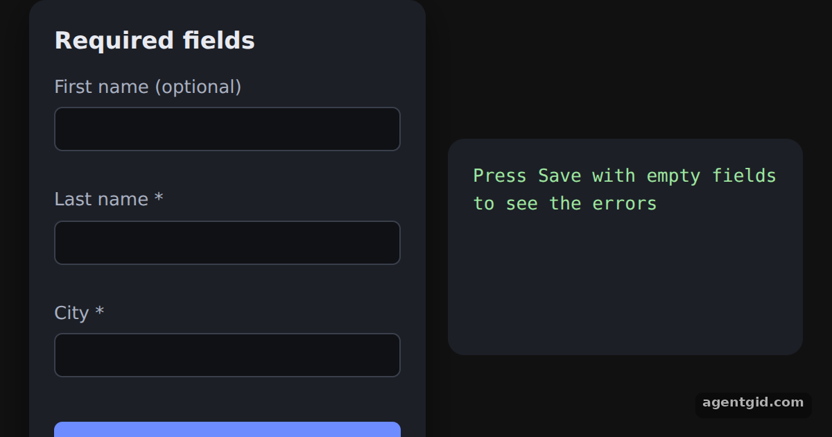 Required fields in React Hook Form: screenshot of the example running