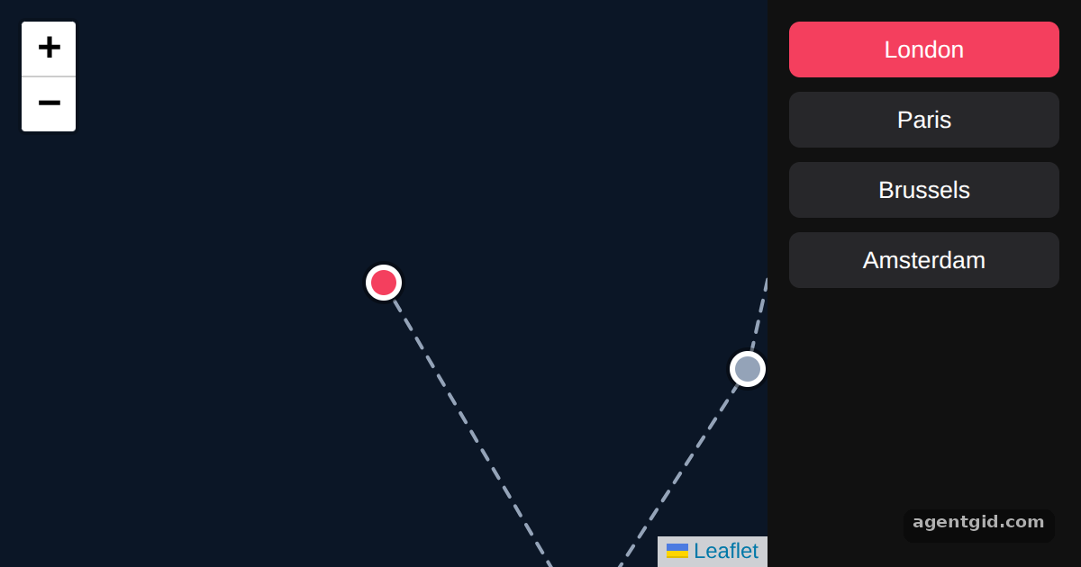Changing the map view with useMap: screenshot of the example running