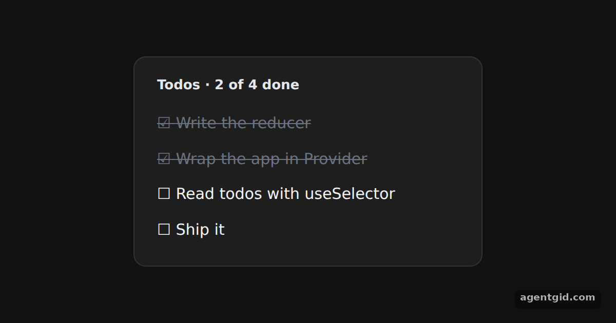Selecting by prop with useSelector in React Redux: screenshot of the example running