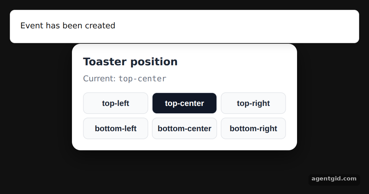 Changing toast position in Sonner: screenshot of the example running