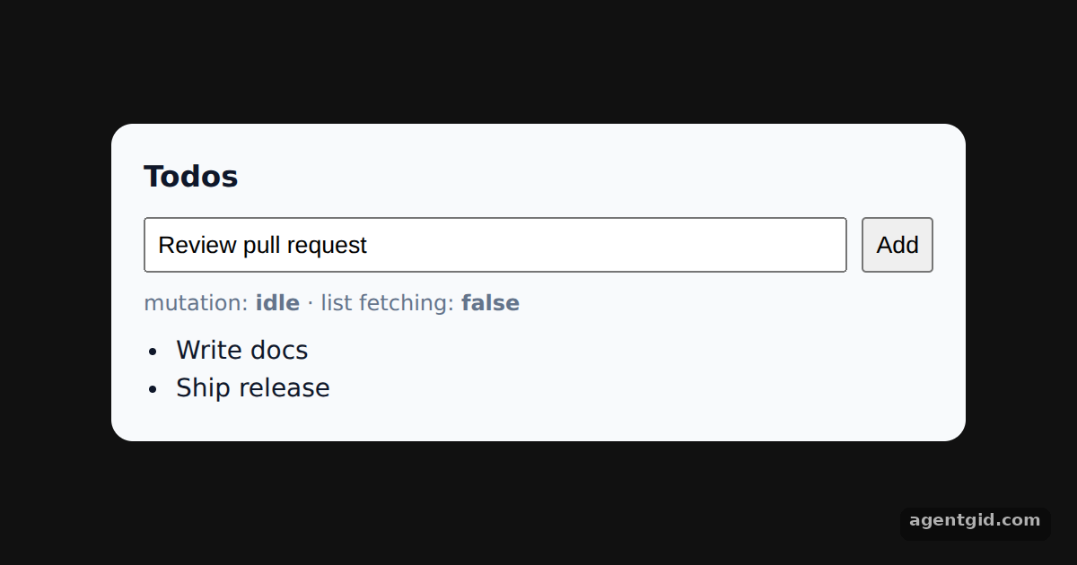 Mutations and query invalidation in TanStack Query: screenshot of the example running