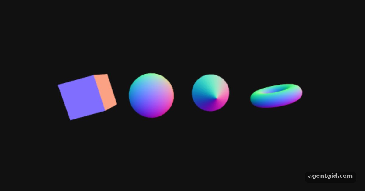 Built-in geometries in Three.js: screenshot of the example running