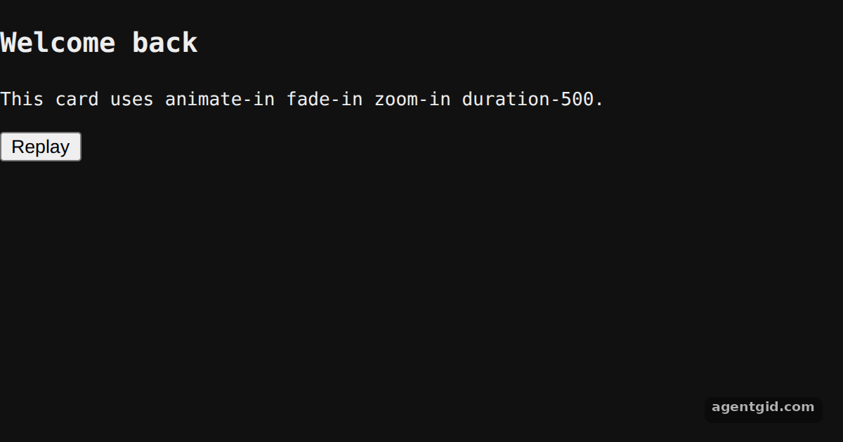 Enter animations in tw-animate-css: screenshot of the example running