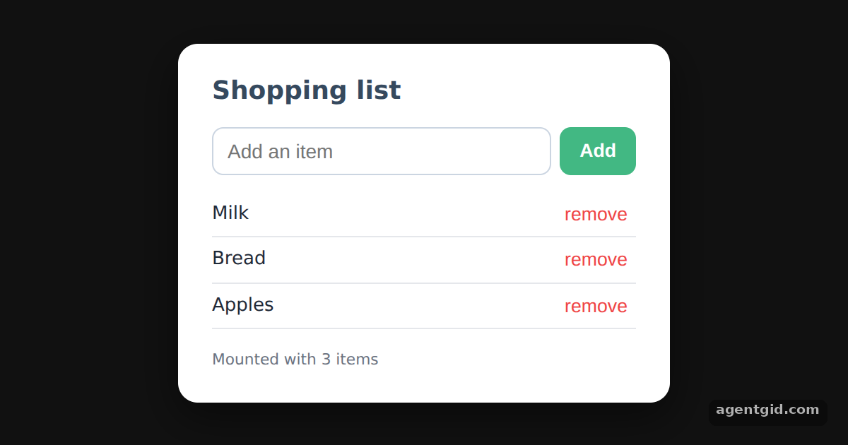Options API in Vue: data, methods and mounted: screenshot of the example running
