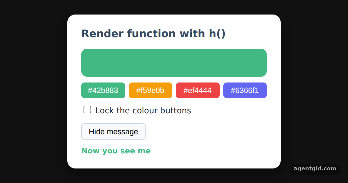 Render functions with h() in Vue: screenshot of the example running