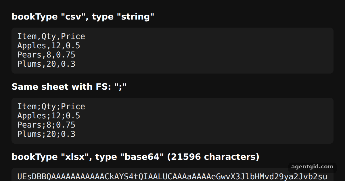 Write a workbook to CSV or XLSX data with SheetJS: screenshot of the example running
