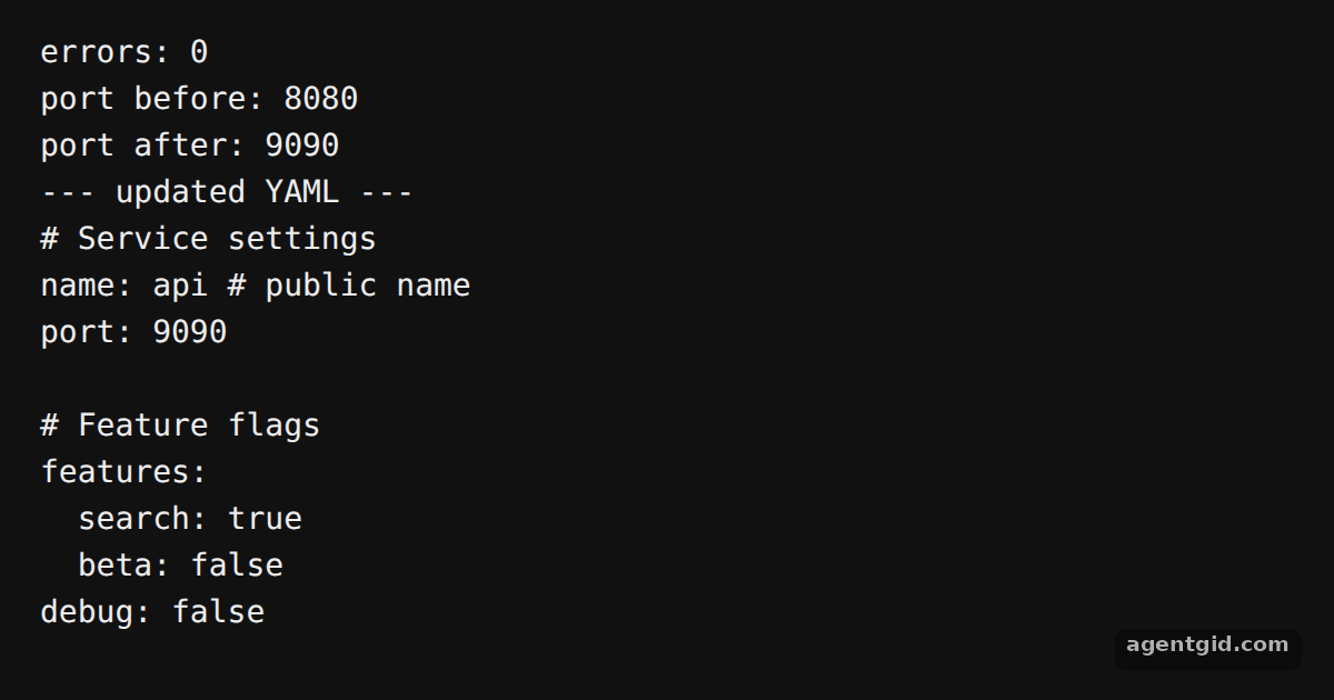 Edit YAML without losing comments: screenshot of the example running