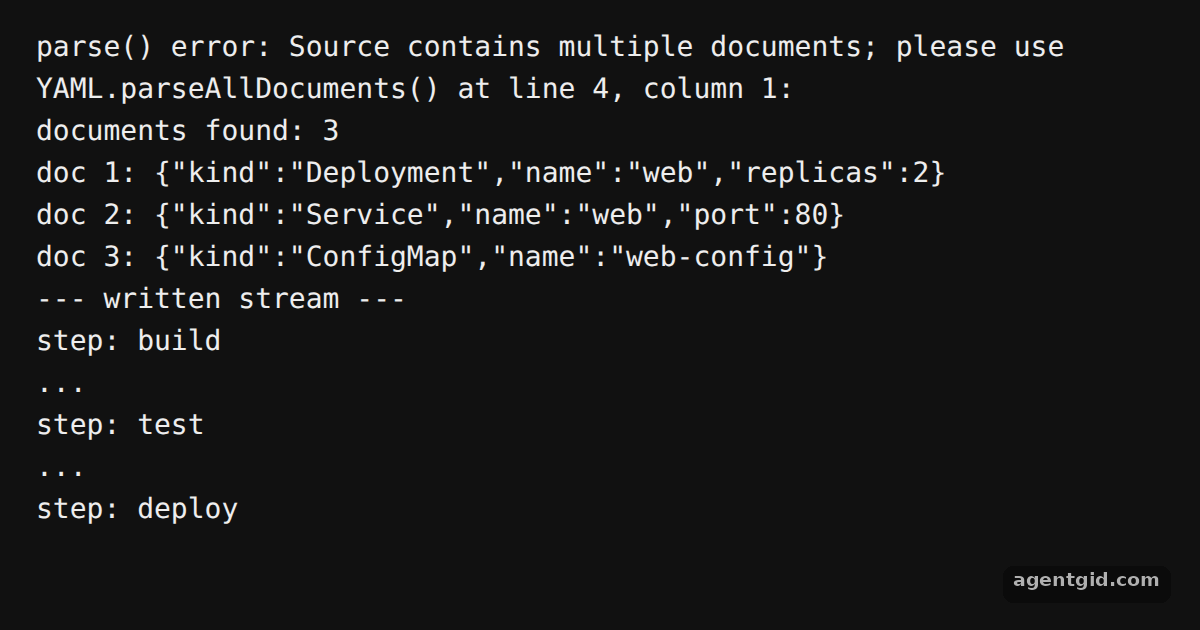 Multi-document YAML with yaml: screenshot of the example running