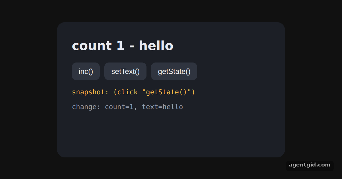 Using a Zustand store outside components: screenshot of the example running