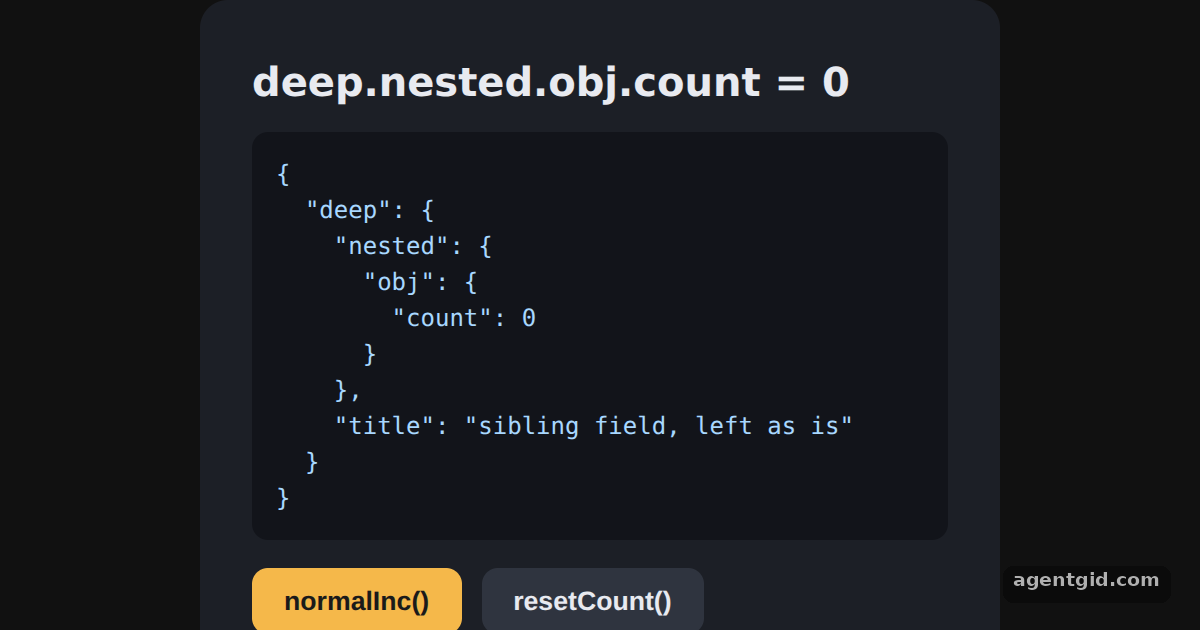 Updating nested state in Zustand: screenshot of the example running