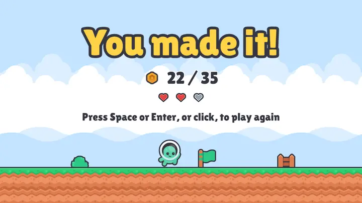 Win screen with the coin count